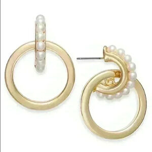Alfani new Pearl Double Hoop Drop Earrings